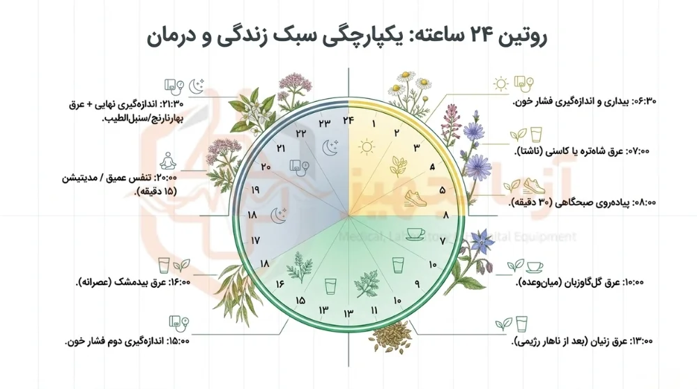 جدول برنامه روزانه پیشنهادی برای مدیریت فشار خون با عرقیات گیاهی
