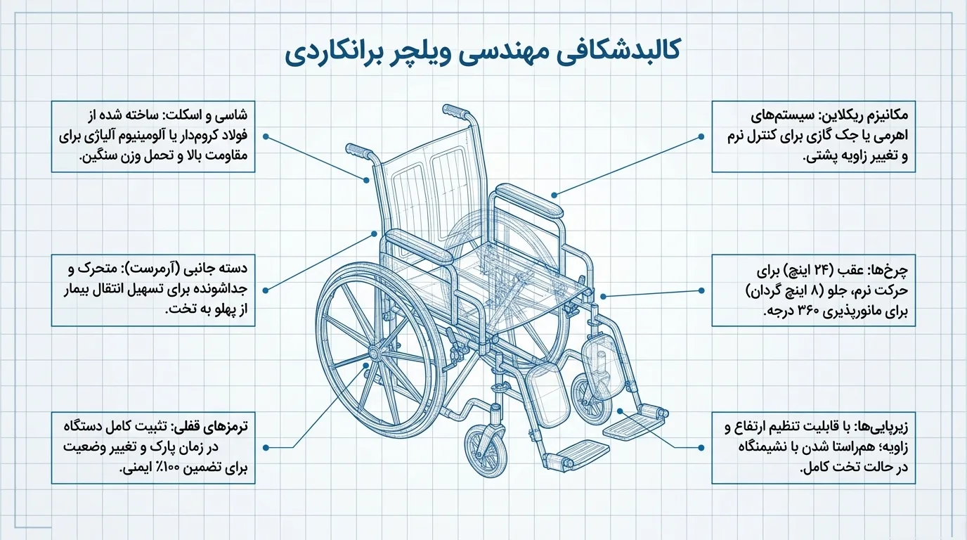 اجزا و ساختار فنی ویلچر برانکاردی
